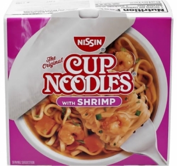 Лапша быстрого приготовления Nissin Cup Noodles (Ниссин Кап Нудлс) с креветками, 1 шт, 64 г.